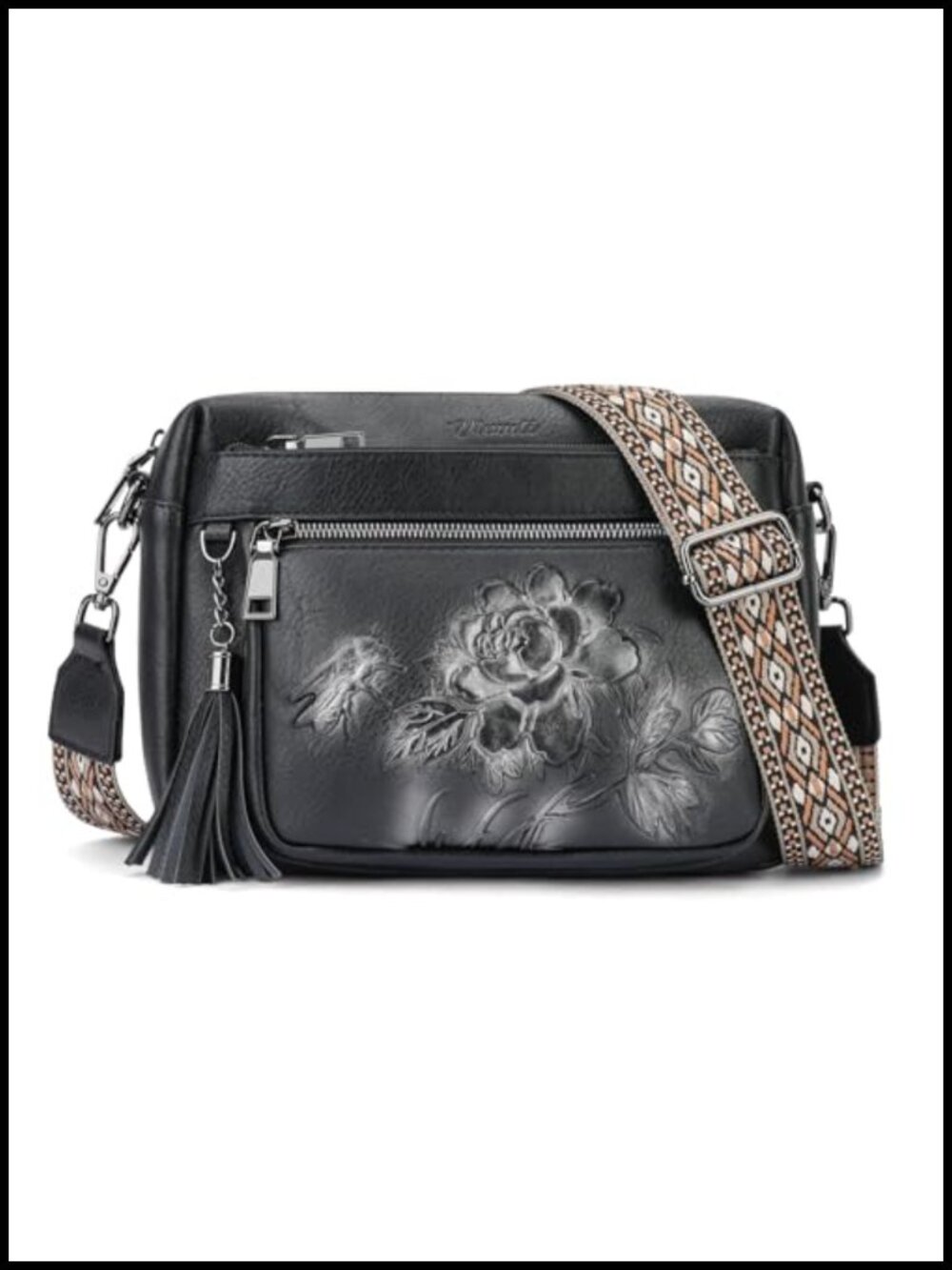 Vegan Leather Embossed Crossbody Bag Medium Purse Adjustable Strap